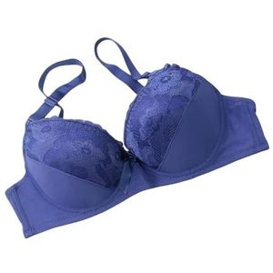 GDNIA Dubbele push-up kanten beha voor dames, dik, zwaar gevoerd, 1 cupmaat beugel, lift-up diepe plunge dagelijkse beha, blauw, 75C