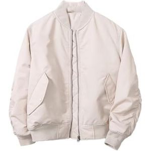 Dvbfufv Dames herfst winter mode pocket jas dames vintage lange mouwen rits bomberjack basic jas, Ivoor, S