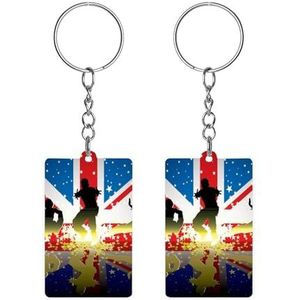 Britse vlag sportfiguren acryl sleutelhanger met sleutelhangers grappige sleutelhanger cadeau voor vaderdag Moederdag Kerstmis