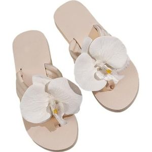 UBOHUZ Dames Flip Flops Zomer Lichtgewicht Strand Slippers Voor Vrouwen Bloem Clip Teen Platte Sandalen Comfortabele Antislip Outdoor Slippers Voor Strand, Indoor, Wit, 42 EU