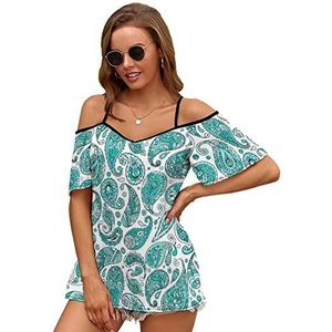 Paisley Patroon Vrouwen Blouse Koude Schouder Korte Mouw Jurk Tops T-shirts Casual T-shirt M