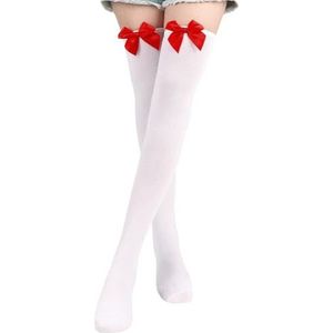 Sokken met strik, lange overknee-kousen voor dames, Halloween-kostuum, carnaval, cosplay-accessoires, party, maskers (rode strik)