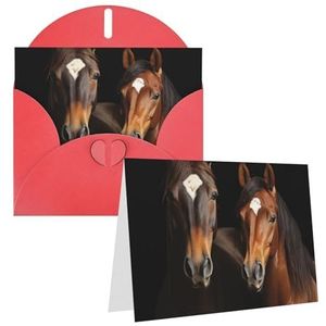 Wenskaarten Twee paarden staande op zwarte achtergrond, bedankkaarten met enveloppen, Happy Birthday-kaart, 10 x 15 cm, minimalistisch ontwerp, bedankbriefjes voor alle gelegenheden, verjaardag,