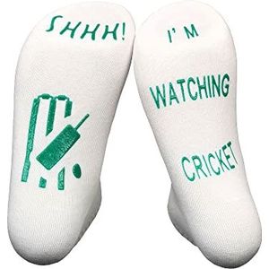 SoulQool Nieuwigheid Cricket Sokken, Shhh! I'm Watching Cricket Grappige Crew Sokken Brief Gedrukt Anti-slip Enkelsokken voor Cricket Fan