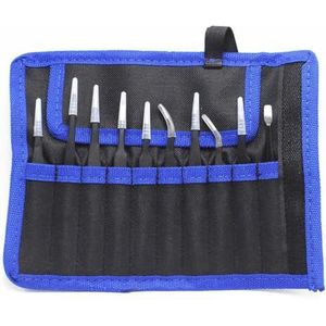Beimus 10/11 Stuk Roestvrij Staal Industriële Pincet Set voor Precisie Taken met Antislip Handvat en Canvas Opslag
