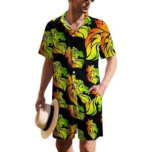 Rasta Lion Crown Hawaïaans pak voor heren, set van 2 stuks, strandoutfit, shirt en korte broek, bijpassende set