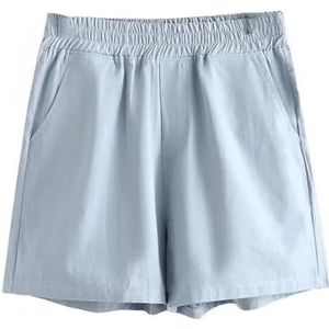 Pegsmio Vrouwen Elastische Hoge Taille Zakken Aan Beide Zijden Zomer Katoen Buitenkleding Shorts, Blauw, L