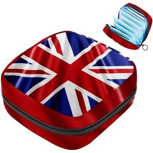 Draagbare maandverband opbergtas, menstruatiecup zakje vrouwelijke menstruatie pads tas voor tienermeisjes, tampons eerste menstruatie kit, de Britse vlag UK blauw