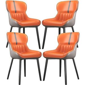 GEIRONV Keuken eetkamerstoelen set van 4, met koolstofstaal metalen stoelpoten moderne PU lederen aanrecht lounge woonkamer receptie stoel Eetstoelen (Color : Orange, Size : 85 * 48 * 40cm)