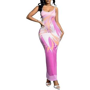 jurken voor dames Cami bodycon-jurk met grafische print | Sexy casual mouwloze rugloze cami-jurk met spaghettibandjes (Color : Rosa, Size : Small)