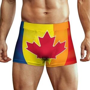 Canada Regenboog Vlag Heren Boxer Slip Hoge Tailleband Zacht Ondergoed Stretch Trunks Panty