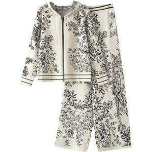 Dvbfufv Vrouwen Hooded Rits Knit Cardigan Hoge Taille Brede Benen Lange Broek Pakken Herfst Vrouwen Printing Truien Set, Beige, S