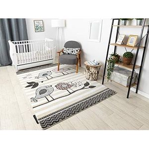 Kindertapijt Petit voor babykamers, Speel vloerkleden, Kinderkamer, VOGEL crème 120x170 cm