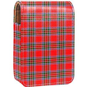 Lipgloss Houder Lipstick Case Draagbare Mini Lipstick Opbergdoos Reizen Lipstick Organizer Case met Spiegel voor Vrouwen Kerst Rood Groen B; ue Plaid, Meerkleurig, 9.5x2x7 cm/3.7x0.8x2.7 in