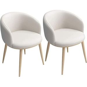 GEIRONV Modern Dining Chairs Set Of 2, PU Leather Seat Backrests Chairs with Metal Legs Kitchen Living Room Counter Leisure Chairs Eetstoelen (Color : Beige, Size : 42x42x75cm)