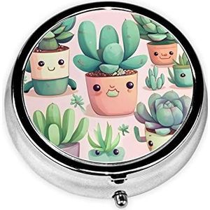 Mooie vetplanten & * pillendoos, kleine pillendoos voor portemonnee en zak, metalen ronde medicijnorganisator reizen 3 compartimenten pillendoos.