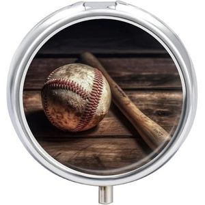 Honkbal Op Houten Pillendoos Mini Pillendoosje Pocket Pil Case voor Mannen Reizen Pillendoos Leuke Pil Organizer 3 Compartiment Geneeskunde Pil Organizer Pil Container Pillenhouder