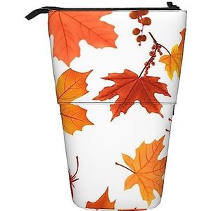 Herfst Esdoorn Bladeren Etui Telescopische Make-up Tas Pop Up Office Organizer Box Staande Pen Houder Cosmetica Tas met Ritssluiting, Zwart, Eén maat, Munten Pouch