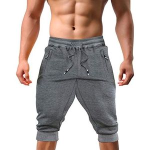 KEFITEVD Heren Zomer 3/4 Running Shorts Ademend Sport Korte Broek Knielengte Jogger Shorts met Rits Zakken, #29 Donkergrijs, 44