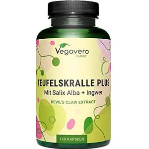 Vegavero DUIVELSKLAUW capsules | 550 mg | Met wilgenschors (Salix alba) & gember | 2% harpagosiden uit Harpagophytum procumbens | Veganistisch en zonder toevoegingen | 120 capsules