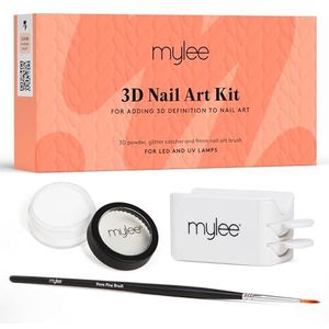 Mylee 3D Nail Art Kit - Maak thuis professionele manicures, set bevat heldere 3D-poederpot, poedervanger, 9 mm fijne verflijnborstel voor detaillering, snelle en eenvoudige 3D-nagelkunst
