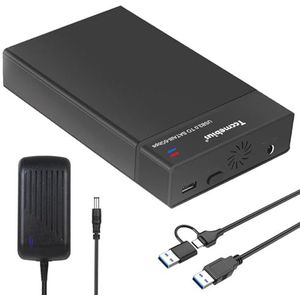 Tccmebius Externe Harde Schijf Behuizing, 3,5 Inch USB 3.0 HDD-Behuizing voor 2,5 3,5 SATA HDD en SSD tot 22TB, met 12V/3A Voeding USB A/C Kabel, Ondersteuning UASP Automatische Slaapfunctie (TCC-S8)