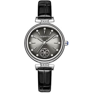 JewelryWe Lederen Horloge fro Vrouwen Eenvoudige Stijlvolle Rhinestone Horloge Ronde Analoge Quartz Horloge Business Casual Jurk Horloge, Zwart