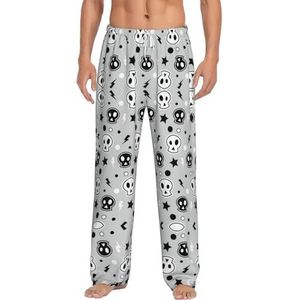 Skull And Stars Lange loungewear voor heren, nachtkleding, pyjamabroek, nachtkleding met zakken en trekkoord, Wit, S