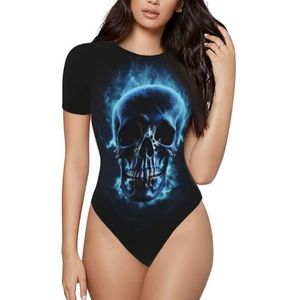 KHDKLXOHZ 3d Horror Ghost Skull Bodysuits voor dames - Shapewear met korte mouwen, ronde hals, rekbare basic T-shirt tops, casual slim comfortabele pasvorm turnpak-onesie, 3d, S