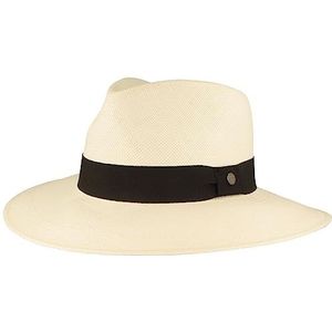 Breiter Originele Panama-hoed, strohoed, zomerhoed, met uv-bescherming 50+, set met leren band, siliconen versterking, Made in Ecuador, wit, band zwart, 58