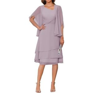 2 Stuks Moeder van de Bruid Jurk voor Bruiloft 3/4 Mouwen Chiffon Avond Prom Jassen met Jas, Wisteria, 32
