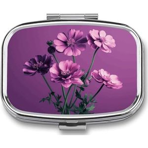 Leuke Pil Organizer Mooie Paarse Bloemen Gedrukt Draagbare Reizen Pillendoos Mini Pillendoos Kan Buiten worden gebruikt