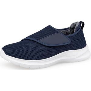 kumosaga Sneakers met bontvoering for heren en dames, warme winterse klittenband enkellaarsjes for de sneeuw, lage antislip- en ademende wandelschoenen for buiten(Blue,46)