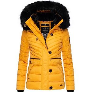 Navahoo Wisteriaa Winterjas voor dames, gewatteerde jas met afneembare capuchon van imitatiebont, XS-XXL, geel, M