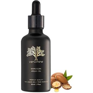 Venamine Arganolie, 100% Organische Marokkaanse olie (1,7 oz / 50 ml), Haargroeimassageolie, Huidverzorgingsmoisturizer, Puur Koud Geperste Extra Maagdelijke Premium Vochtinbrengende
