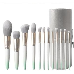 Kwastenset Professionele Make-upkwastenset 12 Stuks Premium Oogschaduw Wenkbrauw Eyeliner Concealer Kwasten En Meer Set Make-Up Borstel Set(Green-Brush Bucket)