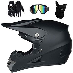 Uniseks Volledig Gezicht MTB Motorcrosshelm, met Bril Handschoenen Masker, Jeugd Dubbele Sport Offroad ATV Motor Helm, Bergafwaarts Enduro Racen BMX Crossmotor Crash Helm(L/56-57CM)