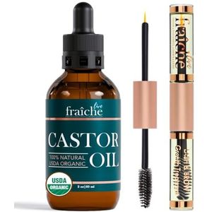 Live Fraiche Ricinusolie (57 g) + Custom Mascaraboube USDA-gecertificeerd biologisch, 100% zuiver, koudgeperst, hexaanvrij van Live Fraiche, stimuleert de groei voor wimpers, wenkbrauwen, haren