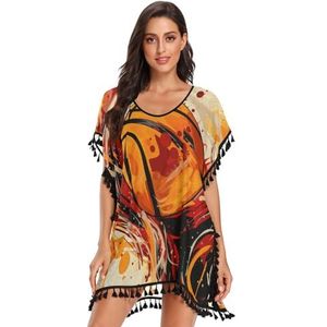 KAAVIYO Gele koffie basketbal kunst vrouwen strand cover up chiffon kwastje badmode badpak coverups voor meisje, Patroon, S