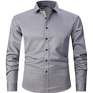 Overhemden For Heren, Slim Fit, Gescheurd Bamboe, Casual Formeel Overhemd, Button-down Werktruien, Heren(Gray A,XL)