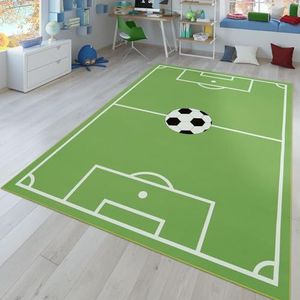 Vloerkleed voor de kinderkamer, Speelvloerkleed voor kinderkamers Met voetbaldesign, In groen, Maat:140x200 cm