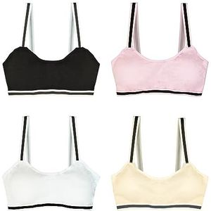 MRCC Set van 6 bustier voor meisjes, trainingsbeha, naadloze sportbeha, gevoerd, zonder beugel, bustehouder, afneembare pads, meerkleurig, 4 stuks model 1, 146-158