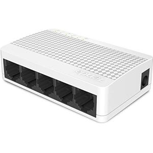 Tenda S105 5-poorts desktopswitch (5x 10/100 Mbit/s RJ-45-poorten, autonegation, auto MDI/MDIX, IEEE 802x3x flowcontrol, niet-blokkerende architectuur) wit