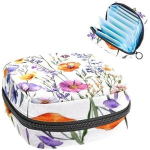 Draagbare maandverband Opbergtas, Menstruatiecup Pouch Vrouwelijke Menstruatie Pads Tas voor Tiener Meisjes, Tampons Eerste Periode Kit, Aquarel Tekeningen van Kleurrijke Bloemen