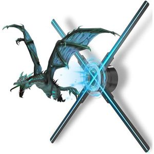 3D Hologram Ventilator, 3D Hologram LED Ventilator Projector, Holografische Ventilator Reclame Ondersteuning App + Afstandsbediening + Bluetooth Audio + Splicing Voor Winkel, Halloween, Kerstmis,42cm