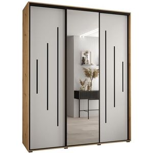 MEBLE KRYSPOL Davos 13 200 Kledingkast met drie schuifdeuren voor slaapkamer - Moderne Kledingkast met spiegel, kledingroede en planken - 235,2x200x60 cm - Artisan White Zwart