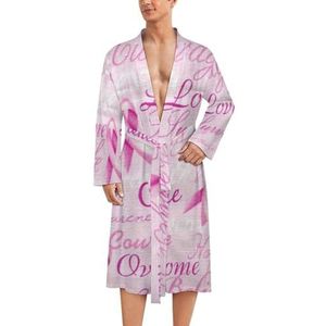 Schattig lint borstkanker bewustzijn heren gewaad zachte badjas pyjama nachtkleding loungewear ochtendjas met riem 2XL