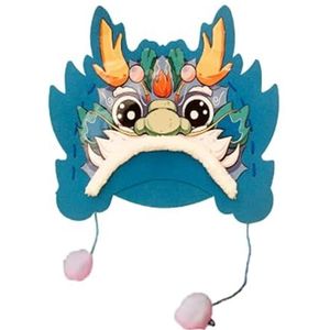 perfk Chinese Draak Hoed Draak Decoratie Hoed Materiaal Schattige Dierenhoed DIY Ambachtelijke Accessoire Draak Cap Ornament Draak Hoofd Hoed, blauw