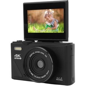 Compactcamera, 18x Zoom UHD 4K 3 Inch IPS Klapscherm Videopauzefunctie Autofocus Retro Digitale Camera voor Beginners voor Fotografie (BLACK)