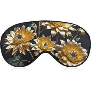 Gouden bloemen op zwart oogmasker voor dames en heren, ademend en verstelbare oogbedekking, ultrazacht slaapmasker, lichtgewicht reisblinddoek voor vliegtuig, dutje, nachtslapen